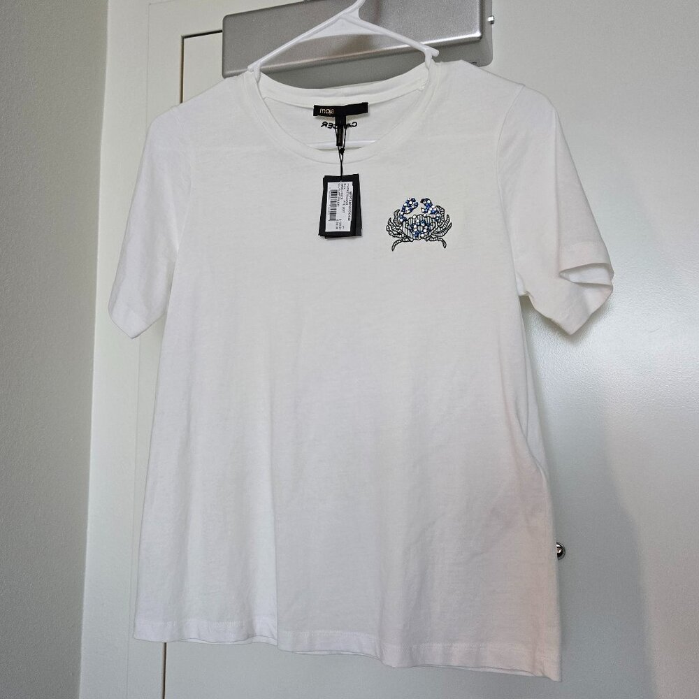 MAJE Embellished cotton-jersey T-shirt Cancer Size 1  NWT